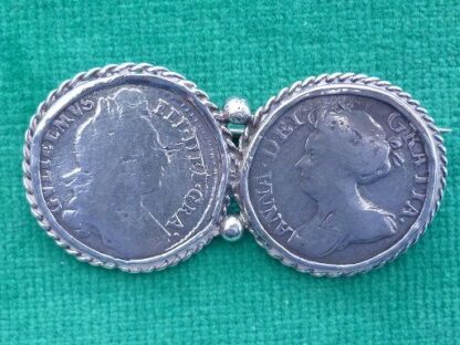 Antique silver coin brooch 1720