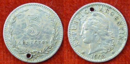 Argentina silver 5 centavos 1908