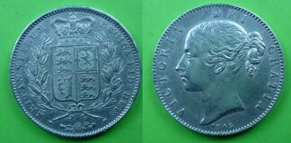 Victoria crown S3882 [young head] [cinquefoil stops VIII] 1845