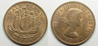 Elizabeth II halfpenny 1958
