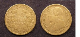 Italy Palpal States Vatican Pius IX 10 soldi 1869 XXIVR