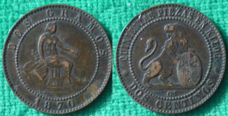 Spain 2 centimos 1870