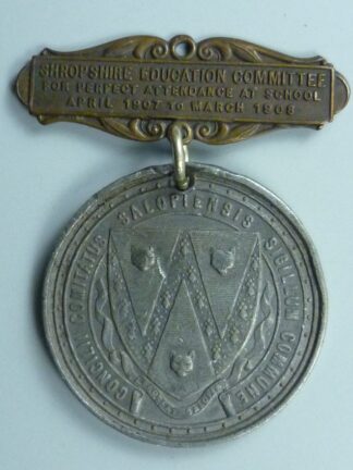 Medal Shropshire Education attendance 1908-9