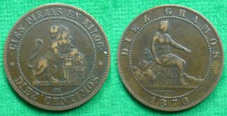 Spain 10 centimos 1870