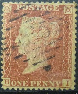 Victoria SG029 1d brown 1854 Corners HI SG29