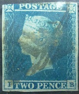 Victoria SG014 2d blue 1841 Corners IB SG14 imperf