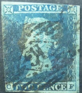 Victoria SG034 2d blue 1858 Corners CF SG34