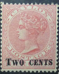 Ceylon SG203 2 cents on 4 cents red 1887