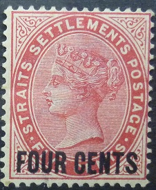 Straites Settlements SG109 4 cents on 5 cents red 1883