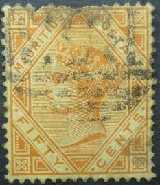 Mauritius SG114 50 cents orange 1879