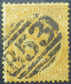 Mauritius SG068 shilling yellow 1860