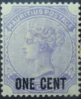 Mauritius SG123 1cent on 2 cent violet 1891