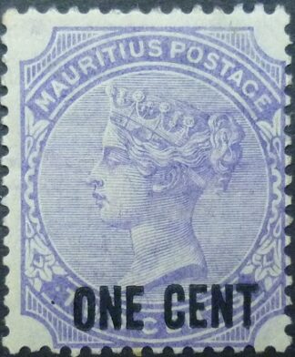 Mauritius SG123 1 cent on 2 cents violet 1887