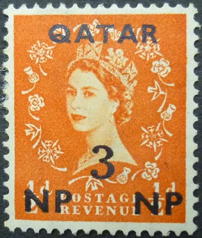 Qatar SG002 3 np on ½d orange 1957
