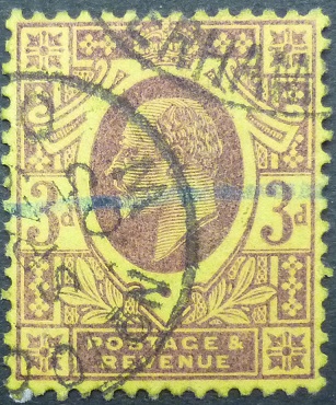 Edward VII SG285 3d purple on yellow 1902