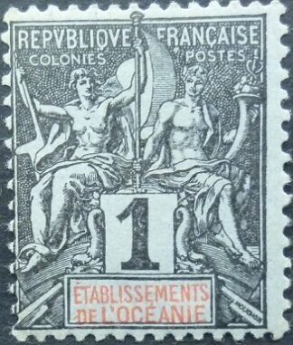 France Oceanic Settlements SG001 1 c black on blue 1892