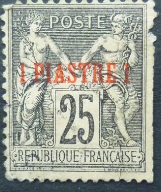France Lavent SG004a 1 piastre on 25 cents blue 1885