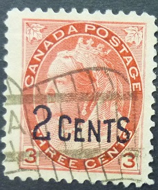 Canada SG172 2 cents on 3 cents red 1899