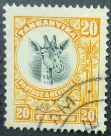 Tanganyika SG077 20 cents black & yellow 1922