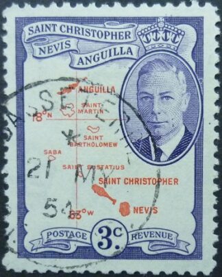 St Christopher Nevis & Anguilla SG096 3 cents red & violet 1952