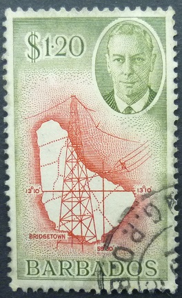 Barbados SG281 $1 & 20 cents red & olive 1950