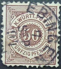 Germany Wurttemberg SG132 50 pf brown 1875