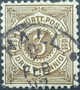 Germany Wurttemberg 1875 SG123 3 pf brown