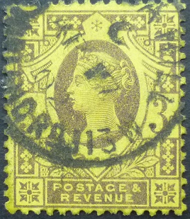 Victoria 1887 SG202 3d purple on yellow