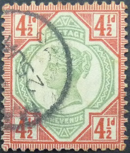 Victoria 1887 SG206 4½d green & red