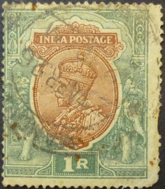 India 1911 SG214 1 rupee brown & green