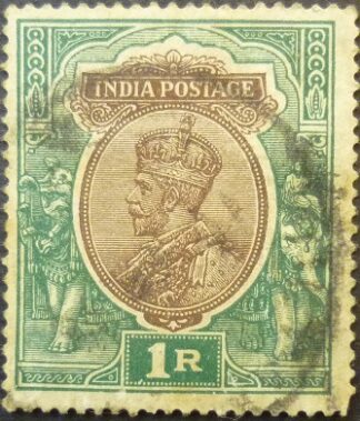 India 1911 SG214 1 rupee brown & green