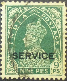 India ~SERVICE 1937 SGO136 9 pies green